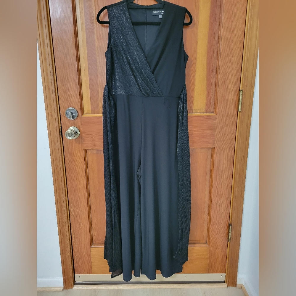 Gabby Skye Jersey Metallic Rib Wide Leg Jumpsuit Size 12 Altered